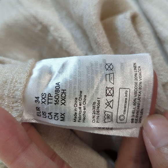 H&M Button From Wide Leg Cropped Linen Blend Jumpsuit Cream XXS hipster summer - Picture 6 of 6